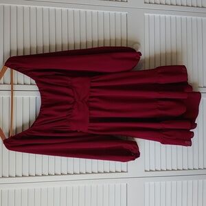 Shein Puff Sleeve Ruffle Mini Dress Wine Red Large